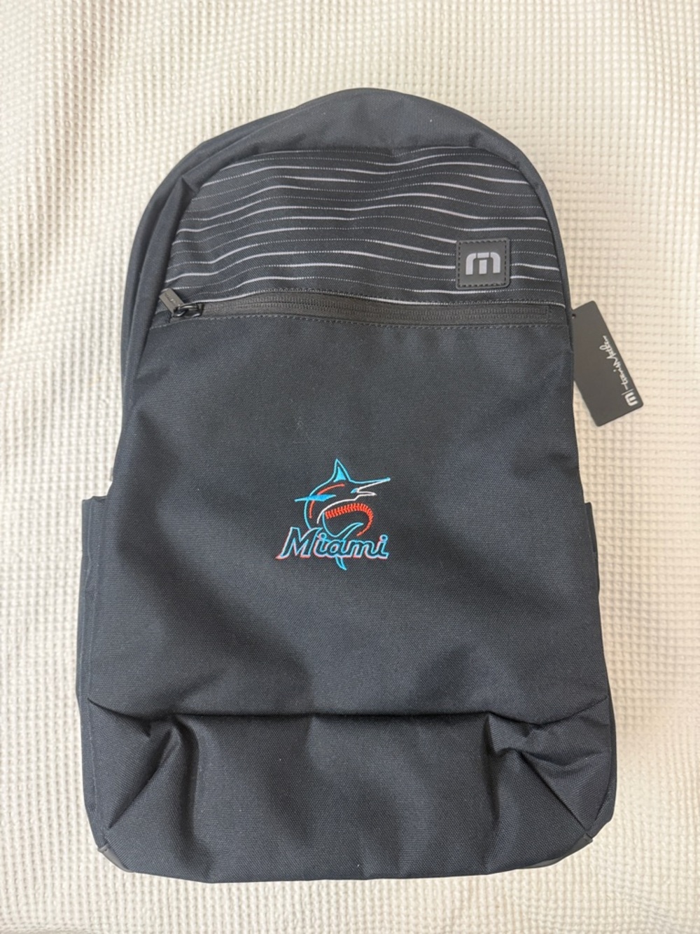 NWT - Travis Matthews - Miami Marlins Embroidered Black Backpack - 6x11x18